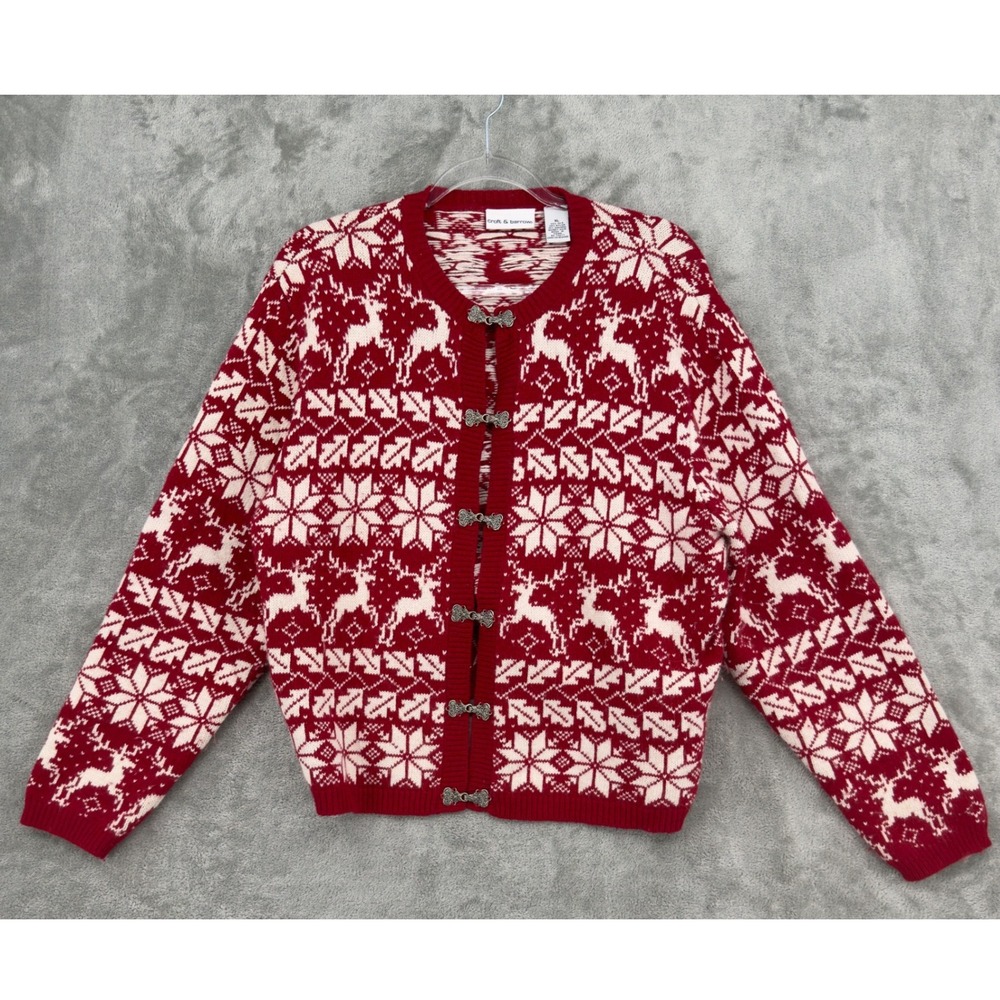 Croft & Barrow Sweater Womens Size XL Reindeer Fair Isle Silk Angora Cardigan